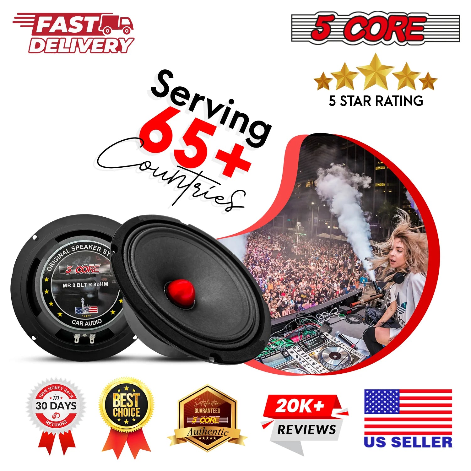 5Core 8 Inch Midrange Door Speaker 500W Subwoofer W Aluminum Bullet 8Ω Sub Woofer
