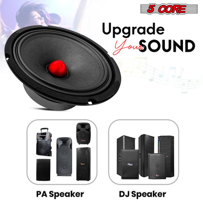 5Core 8 Inch Midrange Door Speaker 500W Subwoofer W Aluminum Bullet 8Ω Sub Woofer
