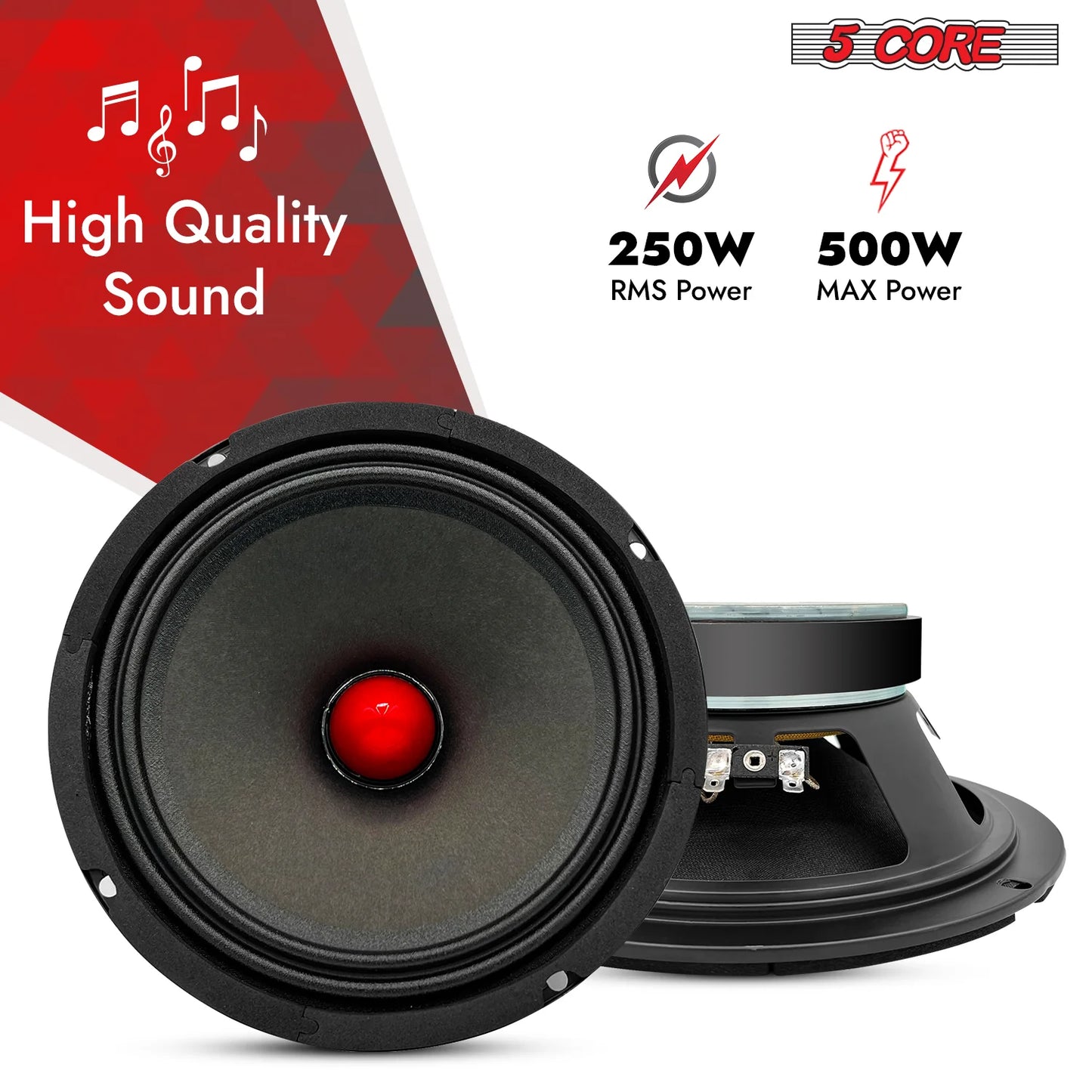 5Core 8 Inch Midrange Door Speaker 500W Subwoofer W Aluminum Bullet 8Ω Sub Woofer